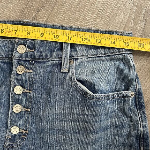 LUCKY BRAND High Rise Mom Jeans Drew Blue Sz 10/30 Raw Hem Exposed Buttons Ankle - Picture 9 of 11